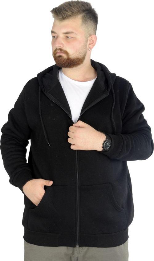 Erkek Sweatshirt Kapşonlu Zippered Basic 20543 Siyah