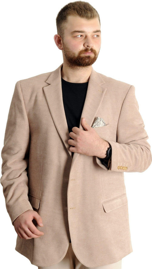 Büyük Beden Erkek Ceket Mono Yaka Blazer 23026 Bej