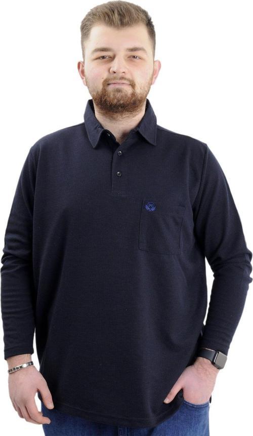 Büyük Beden Erkek Sweatshirt Polo Yaka Uzun Kol Waffle 23449 Lacivert