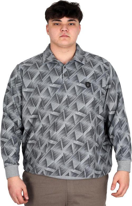 Büyük Beden Erkek Polo Yaka Sweatshirt Baskılı Selanik U24440 Gri Melanj
