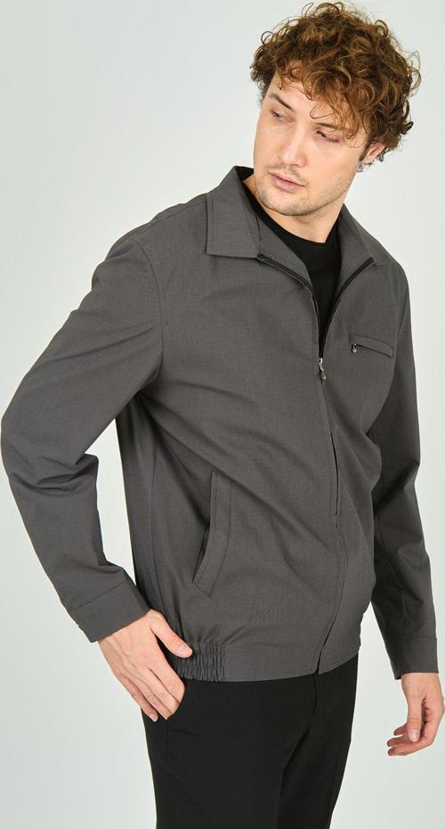 Erkek Ekoseli Gömlek Yaka Mevsimlik Spor Mont 3718 Füme