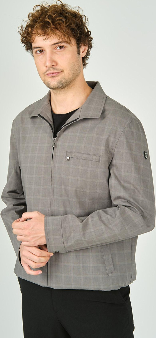 Erkek Ekoseli Gömlek Yaka Mevsimlik Spor Mont 3718 Gri