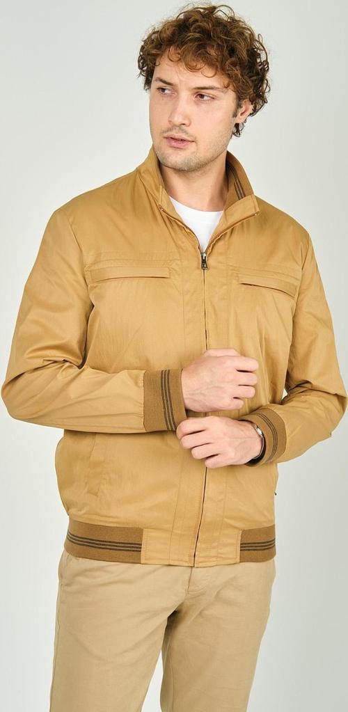 Erkek Hakim Yaka Fermuarlı Cep Detaylı Mevsimlik Spor Mont 4500 Camel