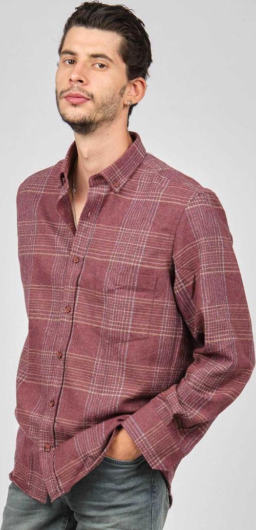 Erkek Çizgili Uzun Kollu Yün Apre Gömlek 0171103 Bordo