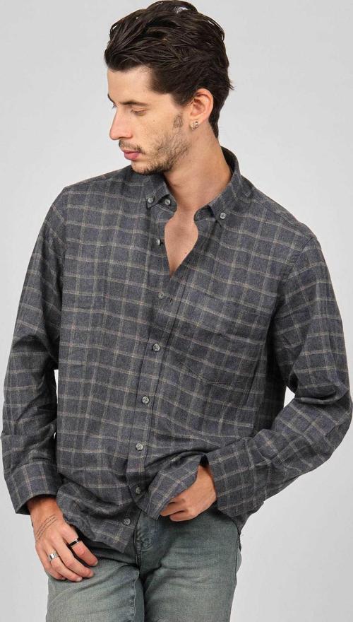 Erkek Çizgili Uzun Kollu Yün Apre Gömlek 0171107 Lacivert