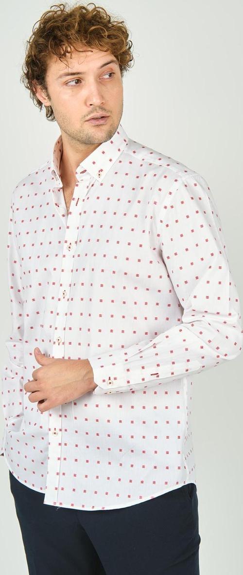 Erkek Slim Fit Uzun Kollu Desenli %100 Pamuk Gömlek 2043 Kırmızı