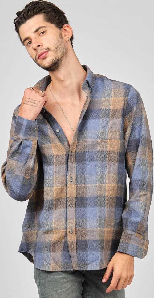 Erkek Çizgili Uzun Kollu Yün Apre Gömlek 0171100 A.Kahve