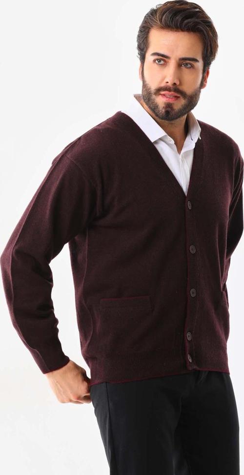 Erkek V Yaka Saf Yün Hırka 2634 Bordo