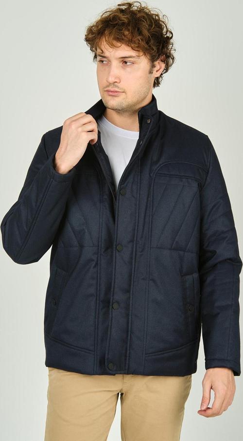 Erkek Hakim Yaka Fermuar ve Çıtçıt Kapamalı Kaban 4784 Lacivert