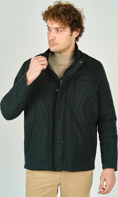 Erkek Fermuar ve Çıtçıt Kapamalı Hakim Yaka Kaban 4785 Yeşil