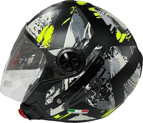 715 Şeffaf Vizörlü Yarım Motosiklet Scooter Kaskı 2XL Beden Poison Black Grey Yellow