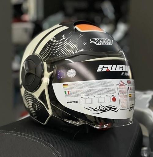 737 Şeffaf Vizörlü Güneş Gözlüklü Yarım Motosiklet Scooter Kaskı 2XL Beden Gemini Beige Black
