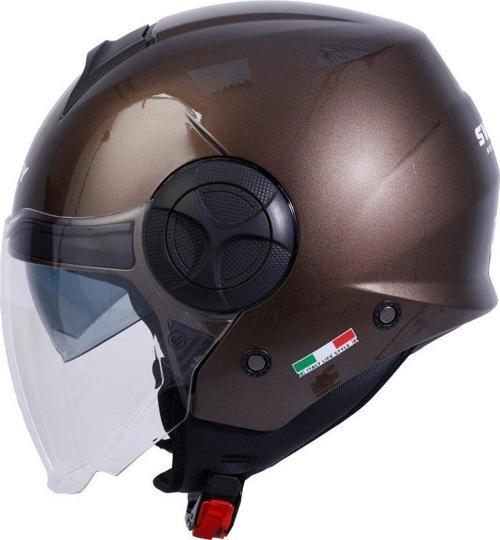 737 Şeffaf Vizörlü Güneş Gözlüklü Yarım Motosiklet Scooter Kaskı L Beden Gloss Brown