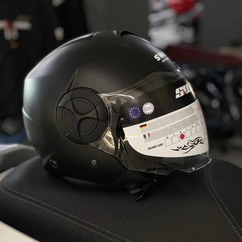 737 Şeffaf Vizörlü Güneş Gözlüklü Yarım Motosiklet Scooter Kaskı L Beden Mat Black