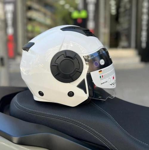766 Geko Güneş Gözlüklü Yarım Motosiklet Kaskı 2XL Beden Gloss White
