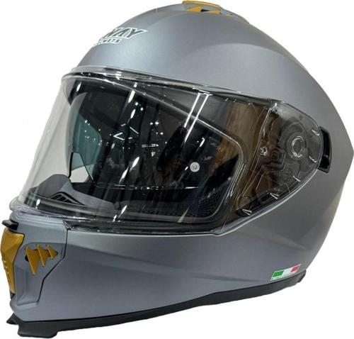 865 Full Face Double Visor Güneş Gözlüklü Kapalı Motosiklet Kaskı 2XL Beden Mat Gri