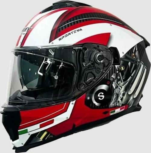 865 Full Face Güneş Gözlüklü Kapalı Motosiklet Kaskı L Beden Beyaz Kırmızı