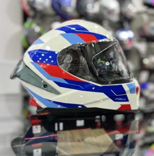 865 Titan Full Face Güneş Gözlüklü Kapalı Motosiklet Kaskı XL Beden White Blue Red
