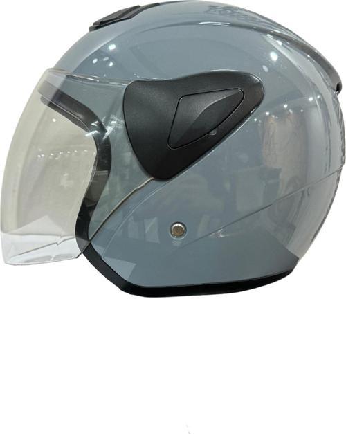 Xbyc 633 Solıd Şeffaf Vizörlü Yarım Motosiklet Scooter Kaskı XL Beden Gri
