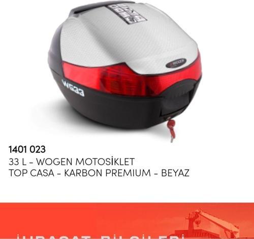 Wogen 33 Litre Sırt Dayamasız Basic Model Karbon Motosiklet Topcase Arka Çanta Beyaz