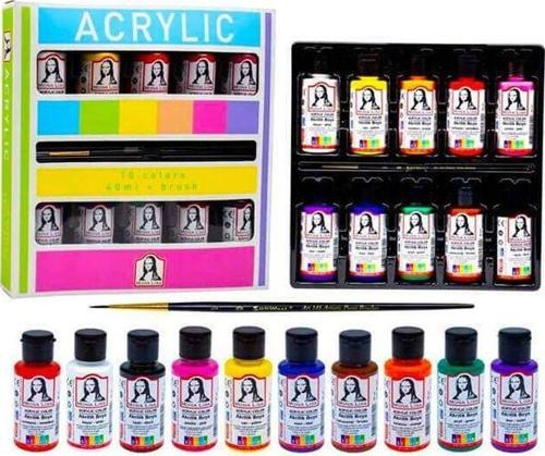 Monalisa Akrilik Boya 10 Renk x 40 ml + Fırçalı Set Ml122