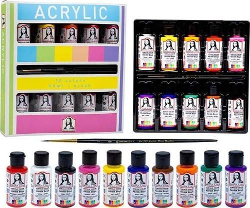 Monalisa Akrilik Boya Seti 10 Renk 40 ml + Fırça  ML122