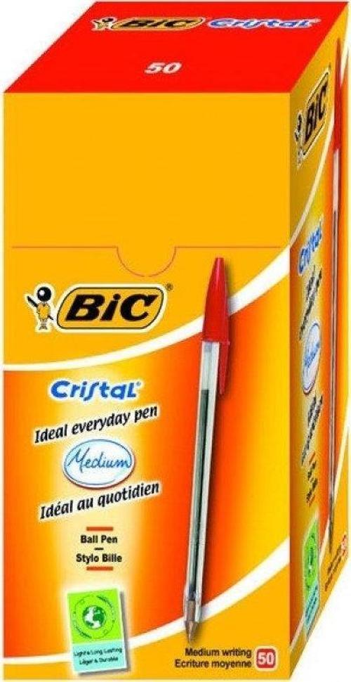Cristal Medium Kırmızı Tükenmez Kalem (50 li Kutu)