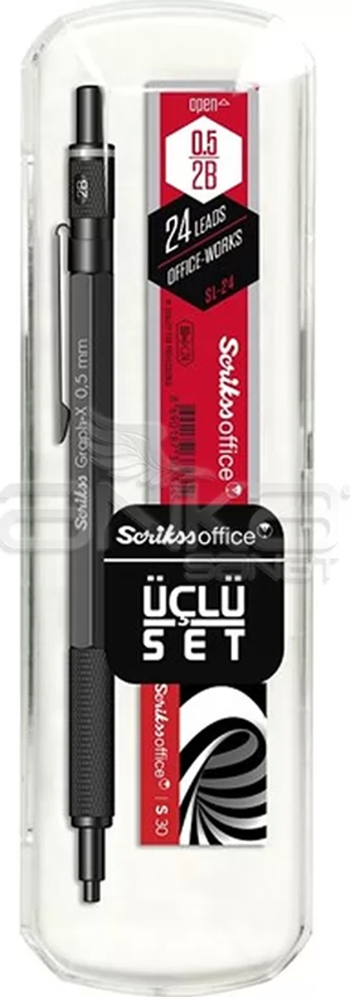 Graph-X 3lü Set Mat Siyah Versatil Kalem 0.5mm + Silgi + Min