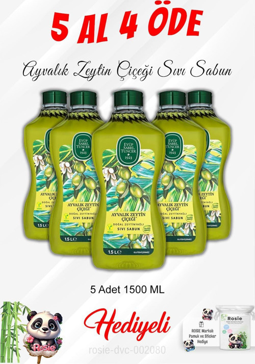 1.5L Ayvalık Zeytin Çiçeği Sıvı Sabunu 5 Al 4 Öde ve Rosie Pamuk