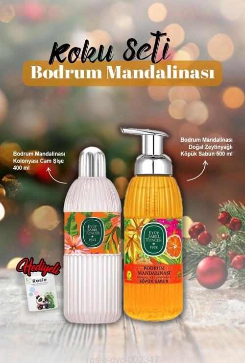 Cam Şişe Kolonya 400 ml, Köpük Sabun 500 ml Bodrum Mandalina ve Rosie Hediye