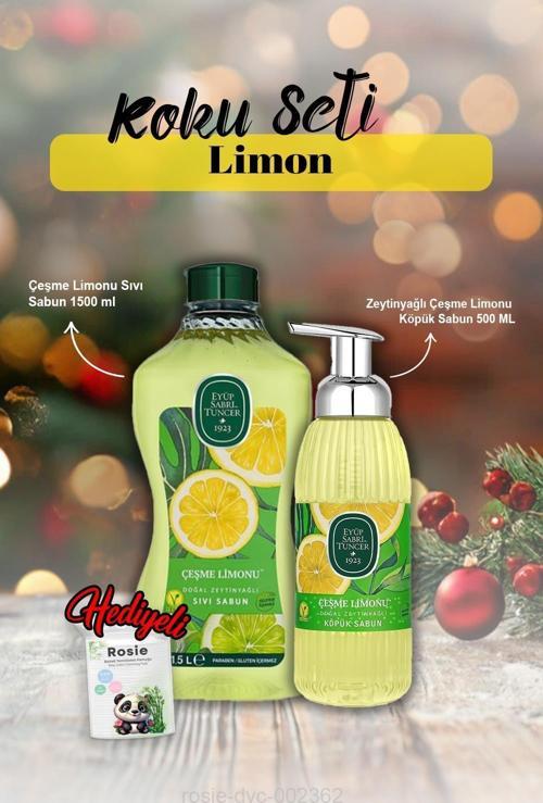 Çeşme Limonu Köpük Sabun 500 ml, Sıvı Sabun 1500 ml ve Rosie Hediye