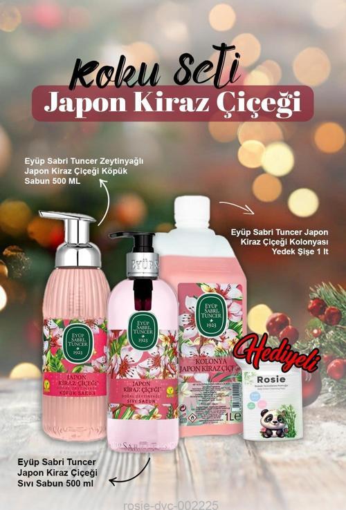 1lt Kolonya, Sıvı ve Köpük Sabun 500ml Japon Kiraz Çiçeği ve Rosie Pamuk