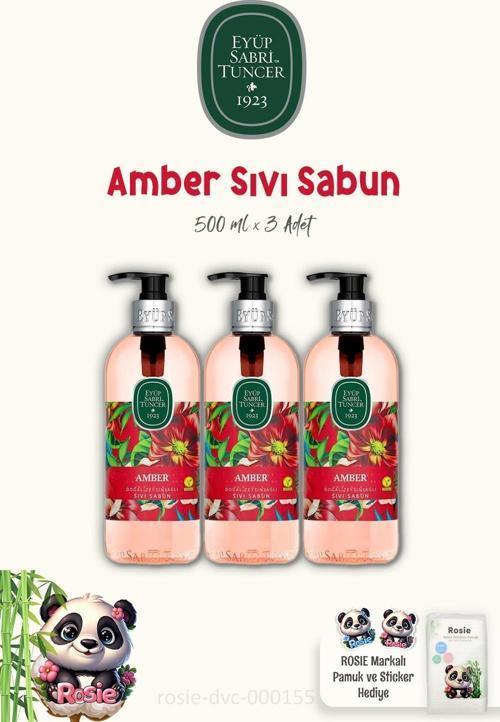 3 Adet Eyüp Sabri Tuncer Amber Sıvı Sabun 500 ml ve ROSIE %100 Doğal Pamuk