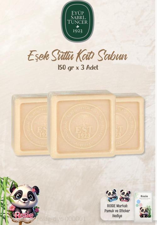 3 Adet Eyüp Sabri Tuncer Eşek Sütlü Katı Sabun 150 gr ve %100 Doğal ROSIE Pamuk