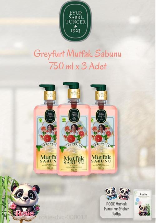 3 Adet Eyüp Sabri Tuncer Greyfurtlu Mutfak Sabunu 750 ml ve ROSIE Marka Pamuk