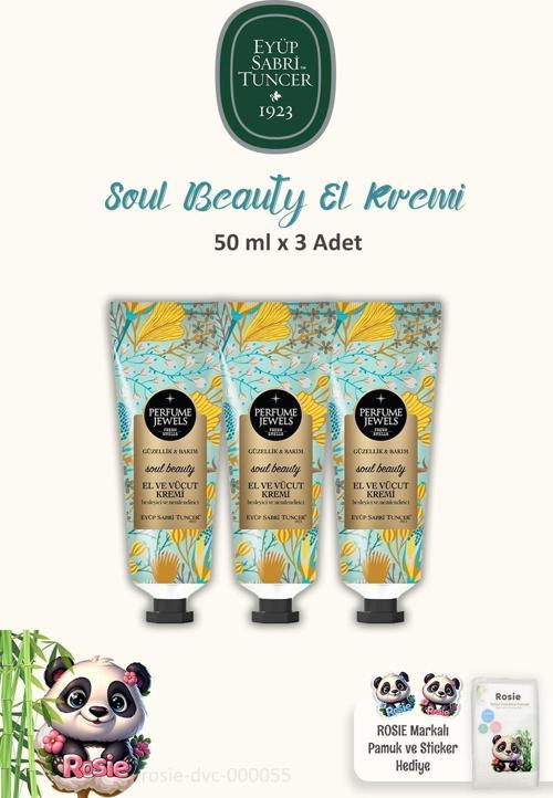 3 Adet Eyüp Sabri Tuncer Soul Beauty El ve Vücut Kremi 50 ml ve ROSIE Pamuk 60'lı
