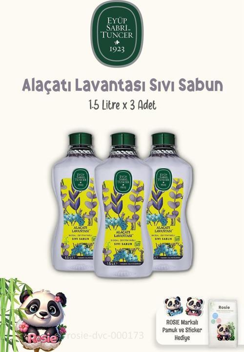 3'lü Eyüp Sabri Tuncer Alaçatı Lavantası Sıvı Sabun 1.5 lt ve %100 Pamuk ROSIE