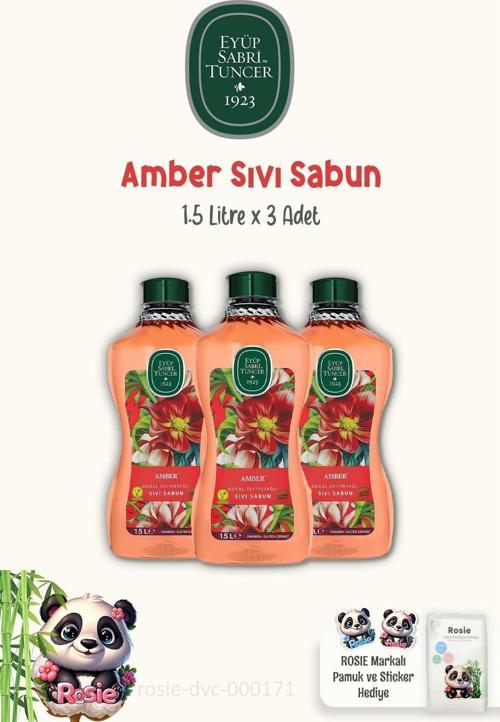 3'lü Eyüp Sabri Tuncer Doğal Zeytinyağlı Sıvı Sabun Amber 1.5 lt ve Pamuk ROSIE