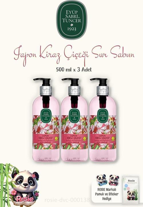 3'lü Eyüp Sabri Tuncer Japon Kiraz Çiçeği Sıvı Sabun 500 ml ve %100 Doğal ROSIE