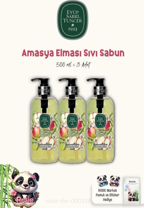 3 Adet Amasya Elması Sıvı Sabun 500 ml ve ROSIE Doğal Pamuk