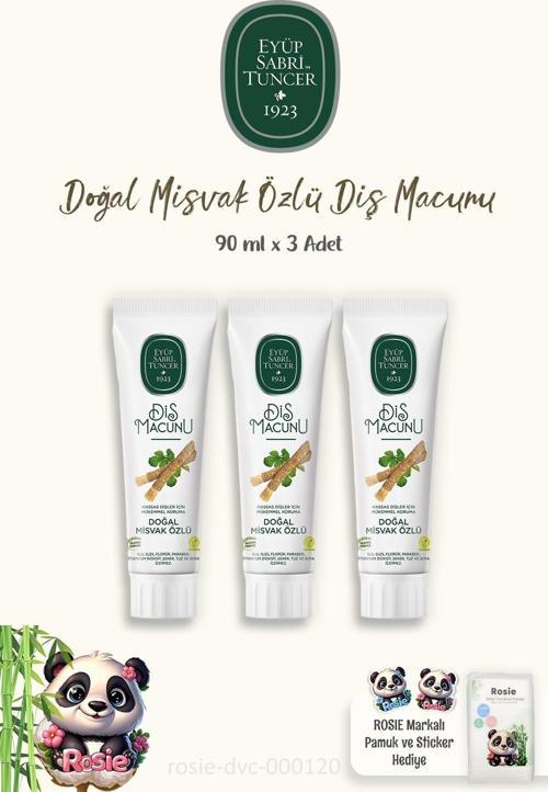 3 Adet Diş Macunu Misvak Özlü 90 ml ve ROSIE Pamuk