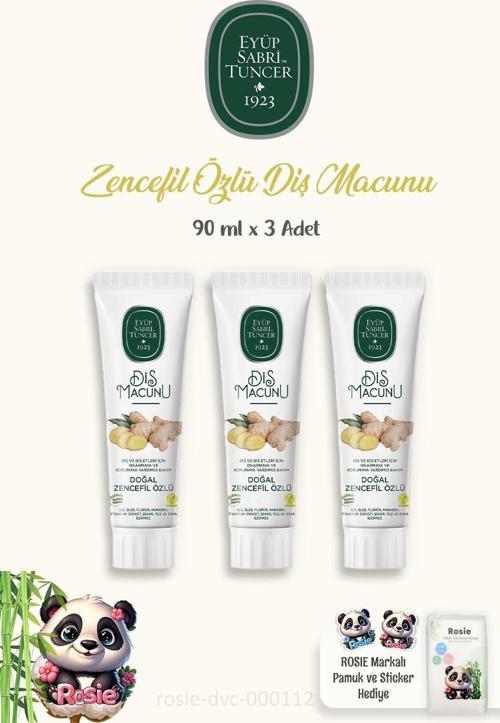 3 Adet Diş Macunu Zencefil Özlü 90 ml ve 60'lı Pamuk ROSIE