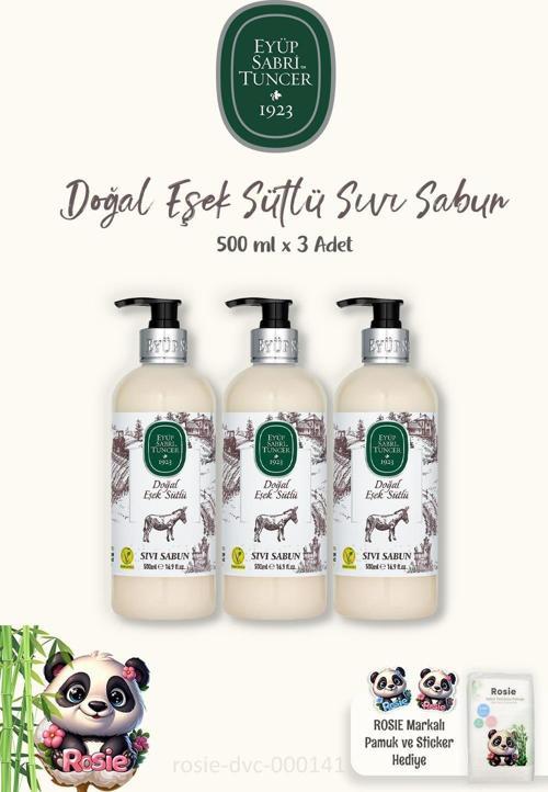 3 Adet Doğal Eşek Sütlü Sıvı Sabun 500 ml ve ROSIE Pamuk 60'lı