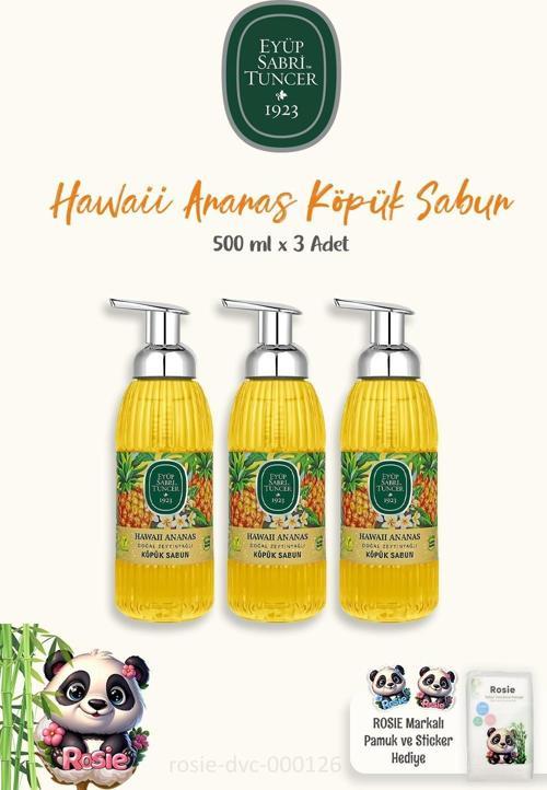 3 Adet Hawaii Ananas Köpük Sabun 500 ml ve ROSIE Pamuk 60'lı