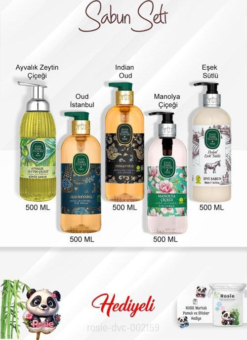 500 ML Sabun Paket Ayvalık Zeytin Çiçeği, Indian Oud, Oud İstanbul, Manolya Çiçeği, Eşek Sütlü ve Rosie