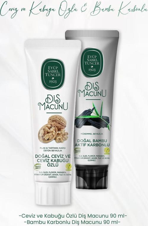 Diş Macunu Ceviz ve Kabuğu Özlü 90 ml ve Bambu Karbonlu 90 ml