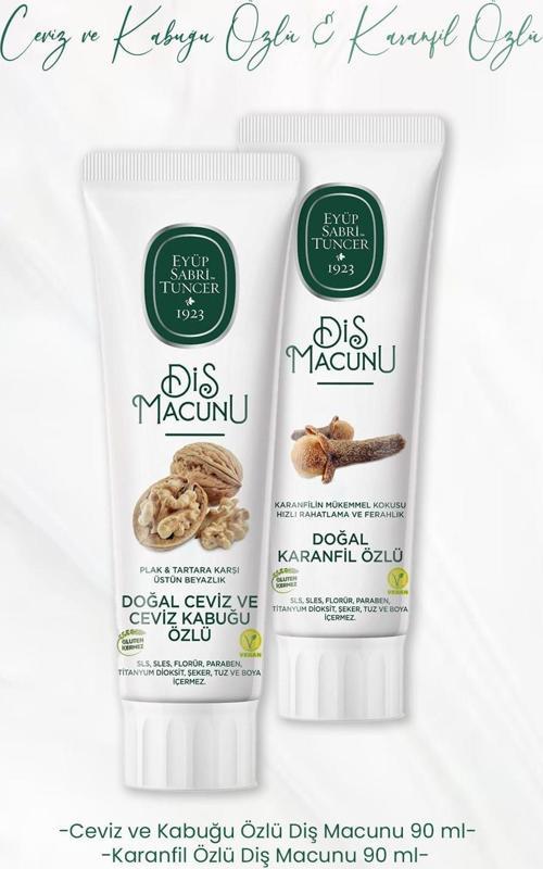Diş Macunu Ceviz ve Kabuğu Özlü 90 ml ve Karanfil Özlü 90 ml