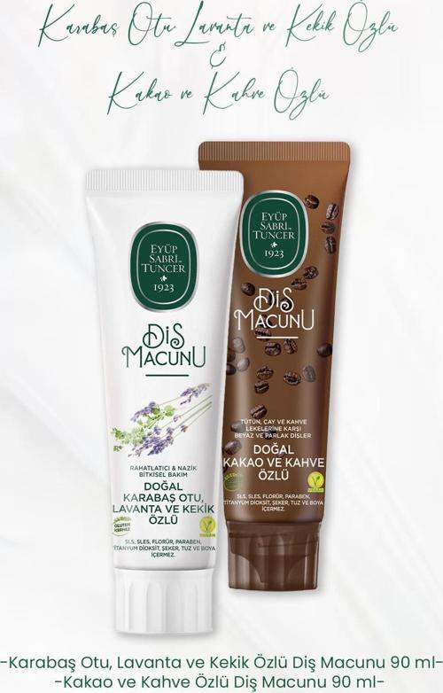 Diş Macunu Karabaş Otu, Lavanta ve Kekik Özlü 90 ml ve Kakao ve Kahve Özlü 90 ml