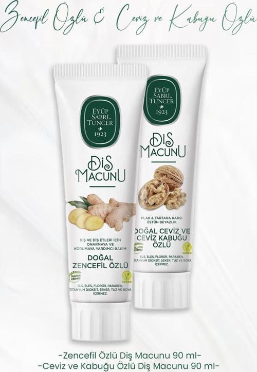 Diş Macunu Zencefil Özlü 90 ml ve Ceviz ve Kabuğu Özlü 90 ml