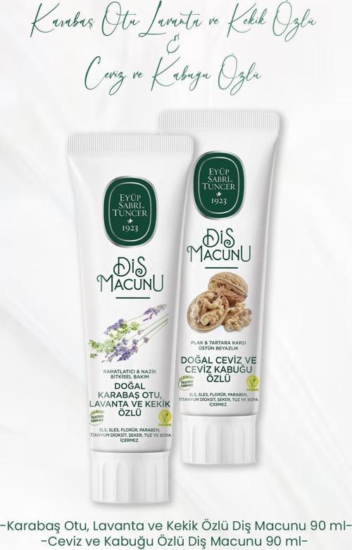 Diş Macunu Lavanta ve Kekik Özlü 90 ml ve Ceviz ve Kabuğu Özlü 90 ml